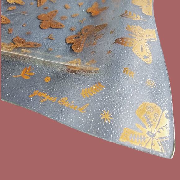 Vintage MCM 1960s Georges Briard Square Bent Glass Gold Butterfly Plate - Picture 4 of 6